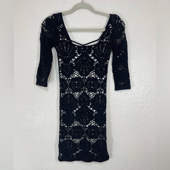 Intimately Free People Lace Black White Long Sleeve Medallion Bodycon Mini Dress - Picture 6 of 8